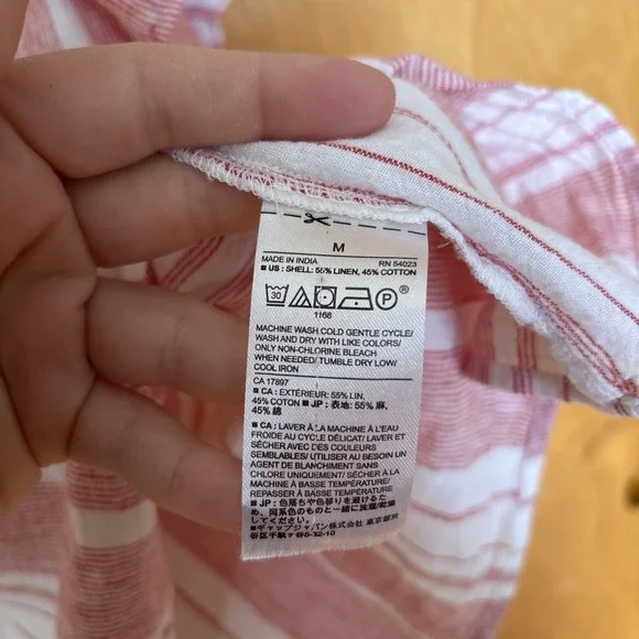 Banana Republic Stripe Textured‎ Peasant Top, Linen/Cotton, White/Pink Medium - Picture 5 of 8